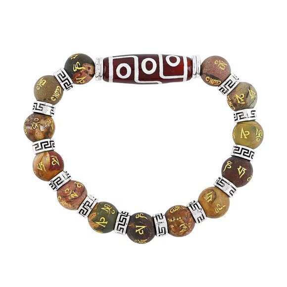 Nine Eye Dzi ✦ Picasso Jasper Stretch Bracelet ✦ 135ctw Adjustable Beaded 30mm - Picture 4 of 9
